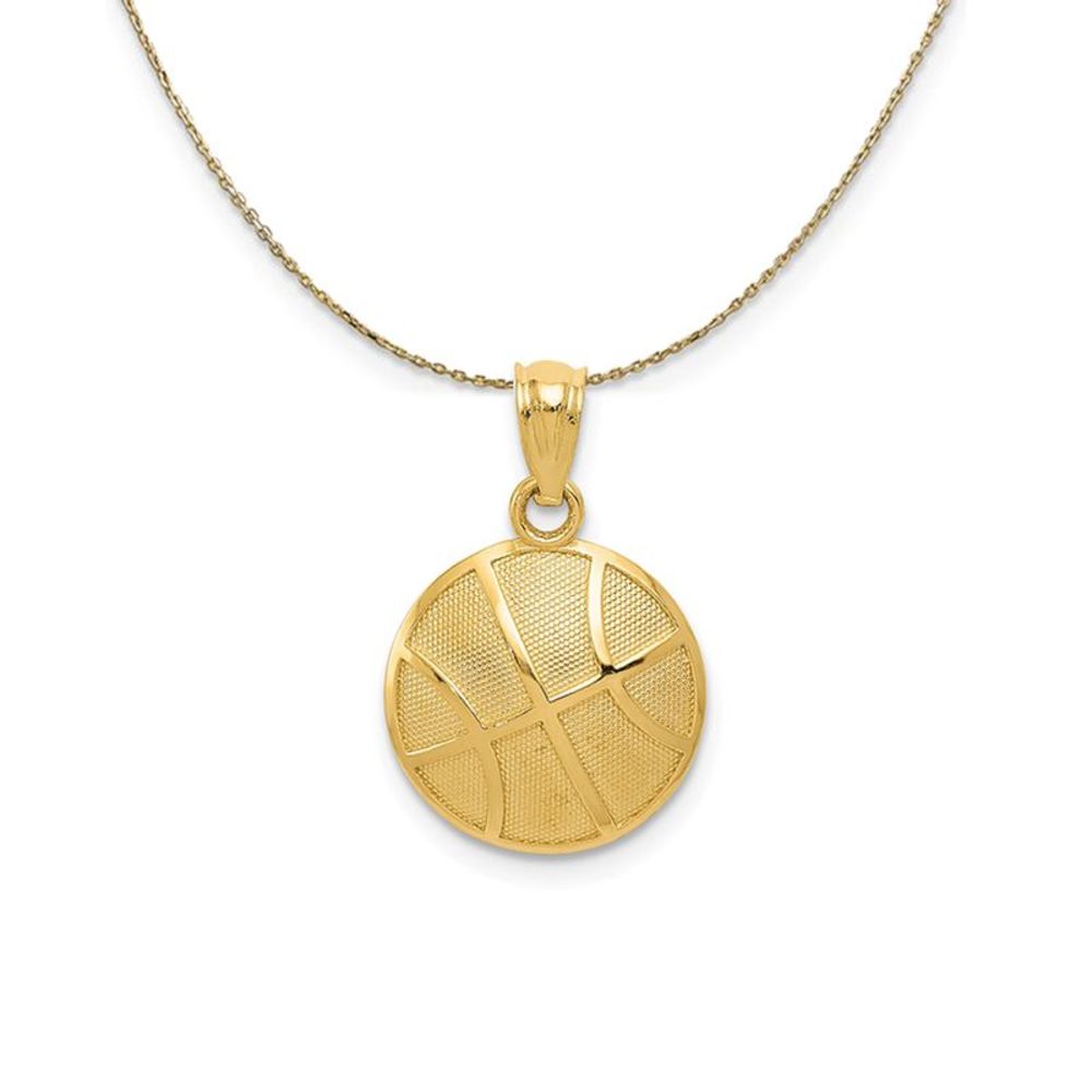 14k Yellow Gold 2D Textured Basketball Necklace - 20 Inch